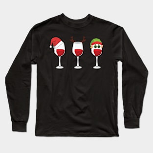 Three Glasses Of Wine Christmas Wine Drinking Party Lover Long Sleeve T-Shirt